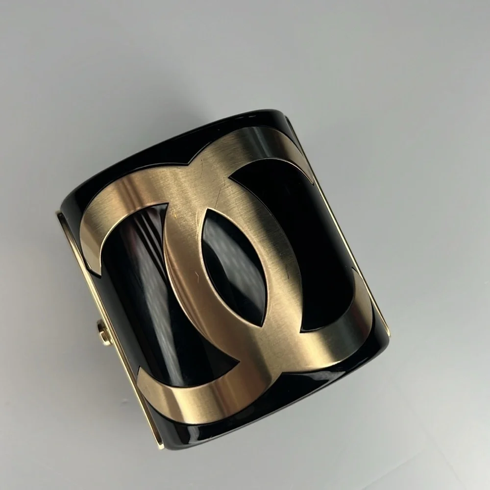 Chanel Black Enamel and Gold Metal CC Cuff!